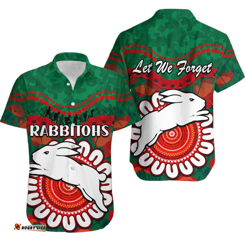 Rabbitohs Rugby ANZAC Hawaiian Shirt Camouflage Poppy