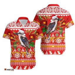 Australia Hawaiian Shirt Kookaburra Mix Golden Wattle Aboriginal Art Merry Christmas