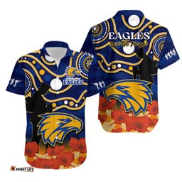 Eagles Football ANZAC Hawaiian Shirt West Coast Indigenous Mix Poppy Camouflage