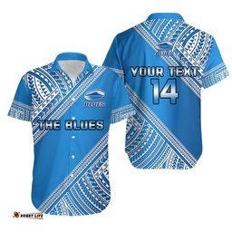 Custom Text And Number Blues Rugby Hawaiian Shirt Aotearoa Super Auckland Polynesian Pattern