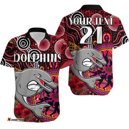 Custom Personalised Dolphins Rugby ANZAC Hawaiian Shirt Aboriginal Military and Poppy Flowers
