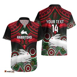 Personalised Rabbitohs Rugby Hawaiian Shirt Souths 1908 Aboriginal Mix Polynesian Pattern