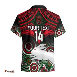 Personalised Rabbitohs Rugby Hawaiian Shirt Souths 1908 Aboriginal Mix Polynesian Pattern