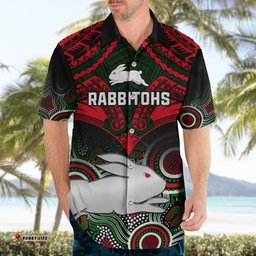 Personalised Rabbitohs Rugby Hawaiian Shirt Souths 1908 Aboriginal Mix Polynesian Pattern