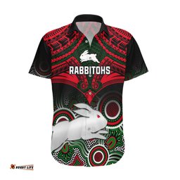 Personalised Rabbitohs Rugby Hawaiian Shirt Souths 1908 Aboriginal Mix Polynesian Pattern