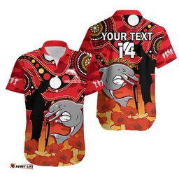 Custom Text And Number Dolphins Rugby ANZAC Hawaiian Shirt Lest We Forget
