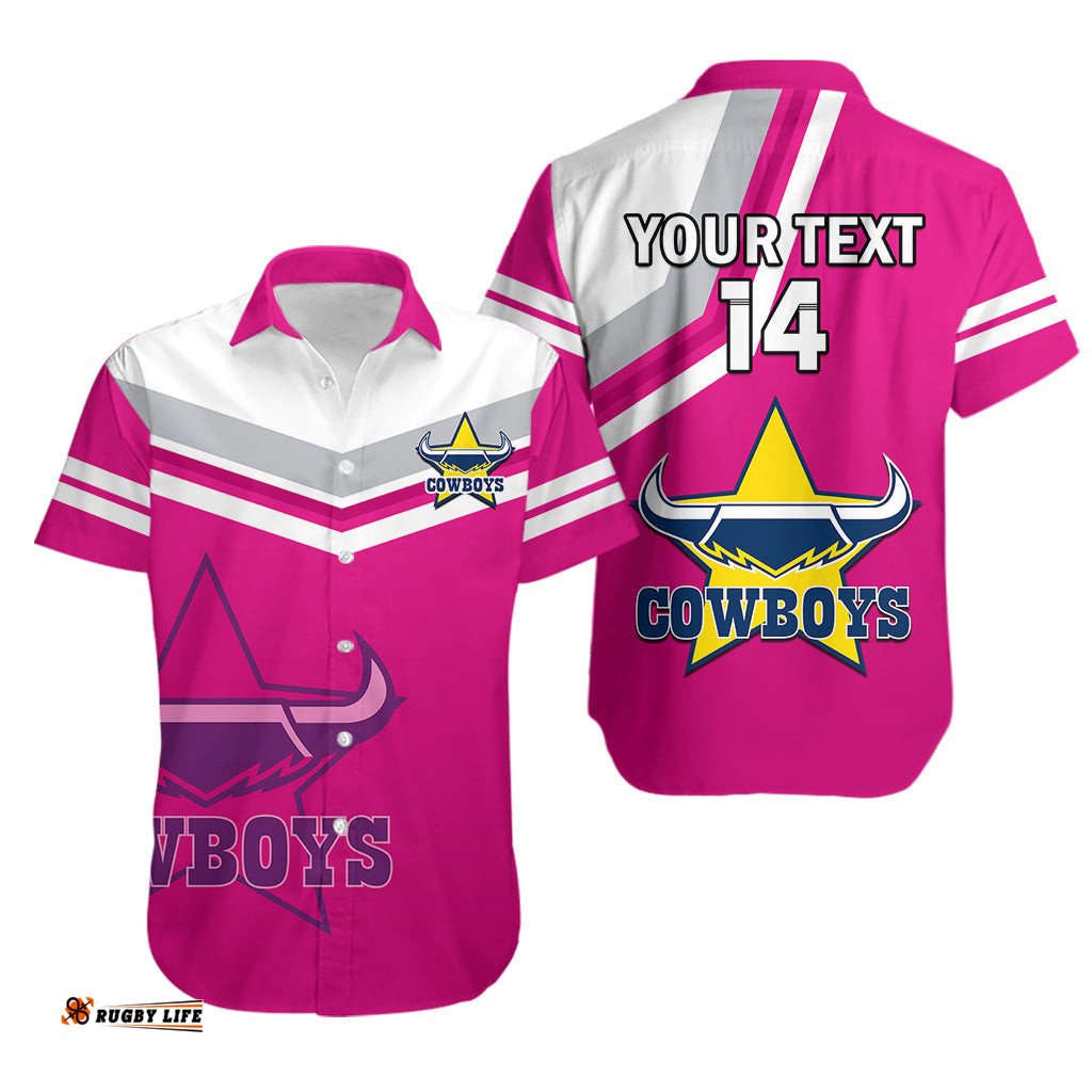 Custom Text And Number Cowboys Rugby Hawaiian Shirt Sporty Style Pink