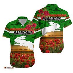 South Sydney Rabbitohs ANZAC Hawaiian Shirt Poppy Flowers Vibes Green
