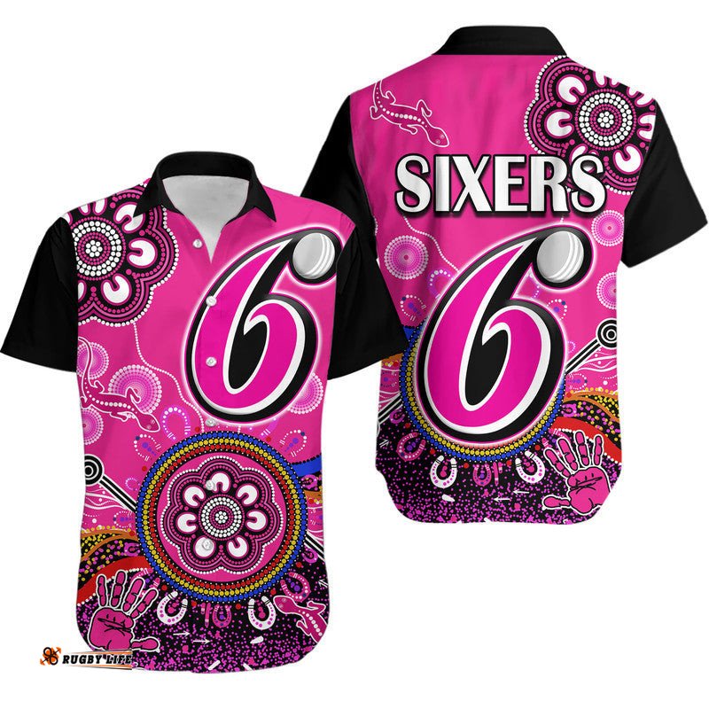 Sydney Sixers Hawaiian Shirt Cricket Indigenous Aboriginal Lizard Version