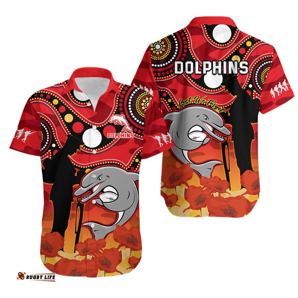 Dolphins Rugby ANZAC Hawaiian Shirt Lest We Forget