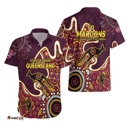 Queensland Rugby Hawaiian Shirt State of Origin Go Maroons Indigenous Tribal