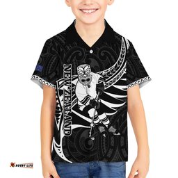 Custom Aotearoa Ice Hockey Hawaiian Shirt NZ Tiki Mascot Maori Pattern