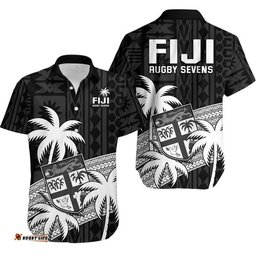 Fiji Rugby Sevens Hawaiian Shirt Tapa Palm Tree and Fijian Coat of Arms