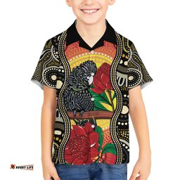 Waratah And Banksian Cockatoo Hawaiian Shirt Aboriginal Art