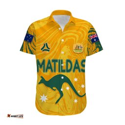 Personalised Aussie Matildas Hawaiian Shirt Women World Cup Marble Patterns