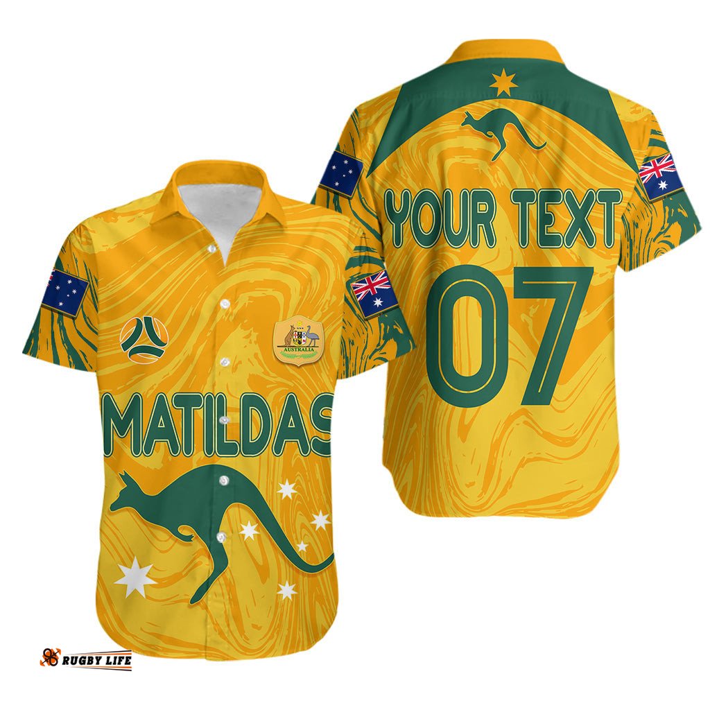 Personalised Aussie Matildas Hawaiian Shirt Women World Cup Marble Patterns