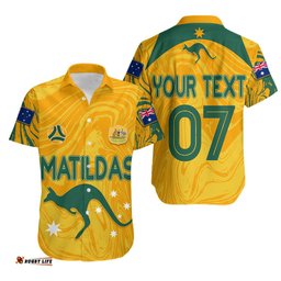 Personalised Aussie Matildas Hawaiian Shirt Women World Cup Marble Patterns