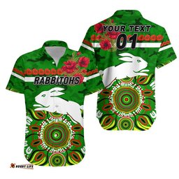 Custom Personalised South Sydney Rabbitohs ANZAC Hawaiian Shirt Indigenous Vibes Green