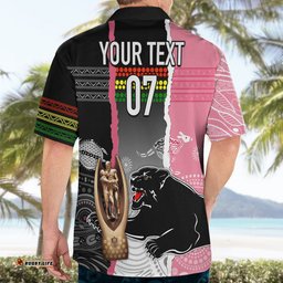 Personalised Panther Rugby NRL Premiers Hawaiian Shirt Panther Pride Black & Pink Aboriginal Mix Art