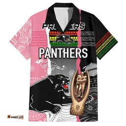 Personalised Panther Rugby NRL Premiers Hawaiian Shirt Panther Pride Black & Pink Aboriginal Mix Art