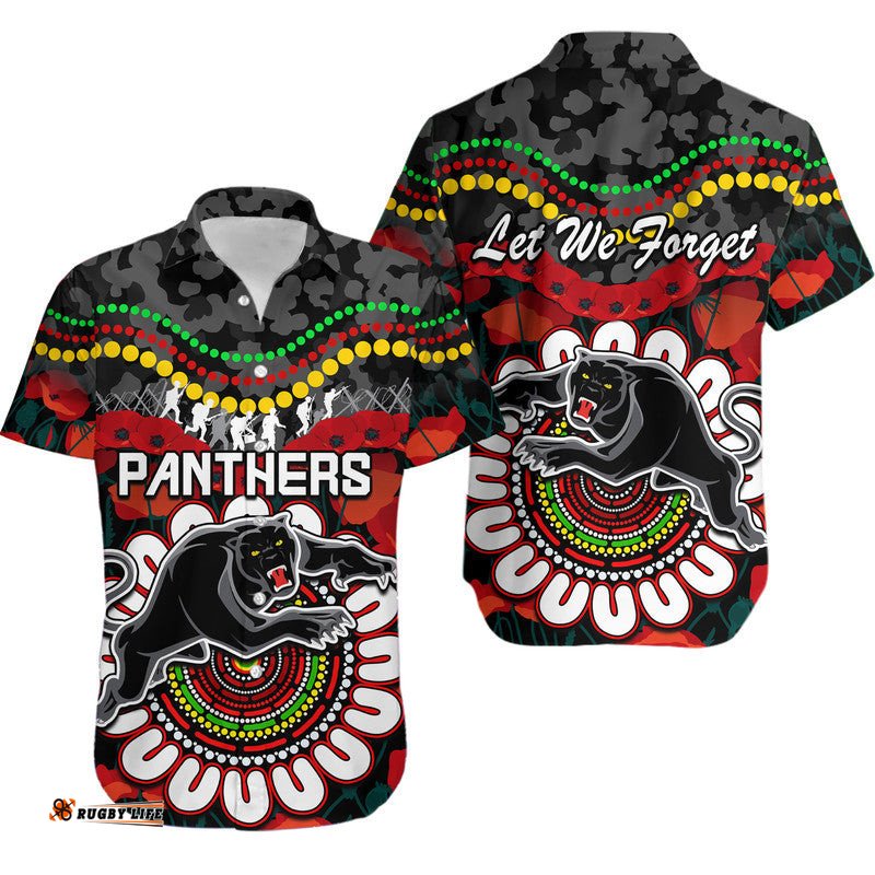 Panthers Rugby ANZAC Hawaiian Shirt Camouflage Poppy