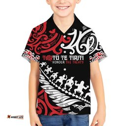 Honour The Treaty New Zealand Personalised Hawaiian Shirt Toitu Te Tiriti Half Fern with Haka dance