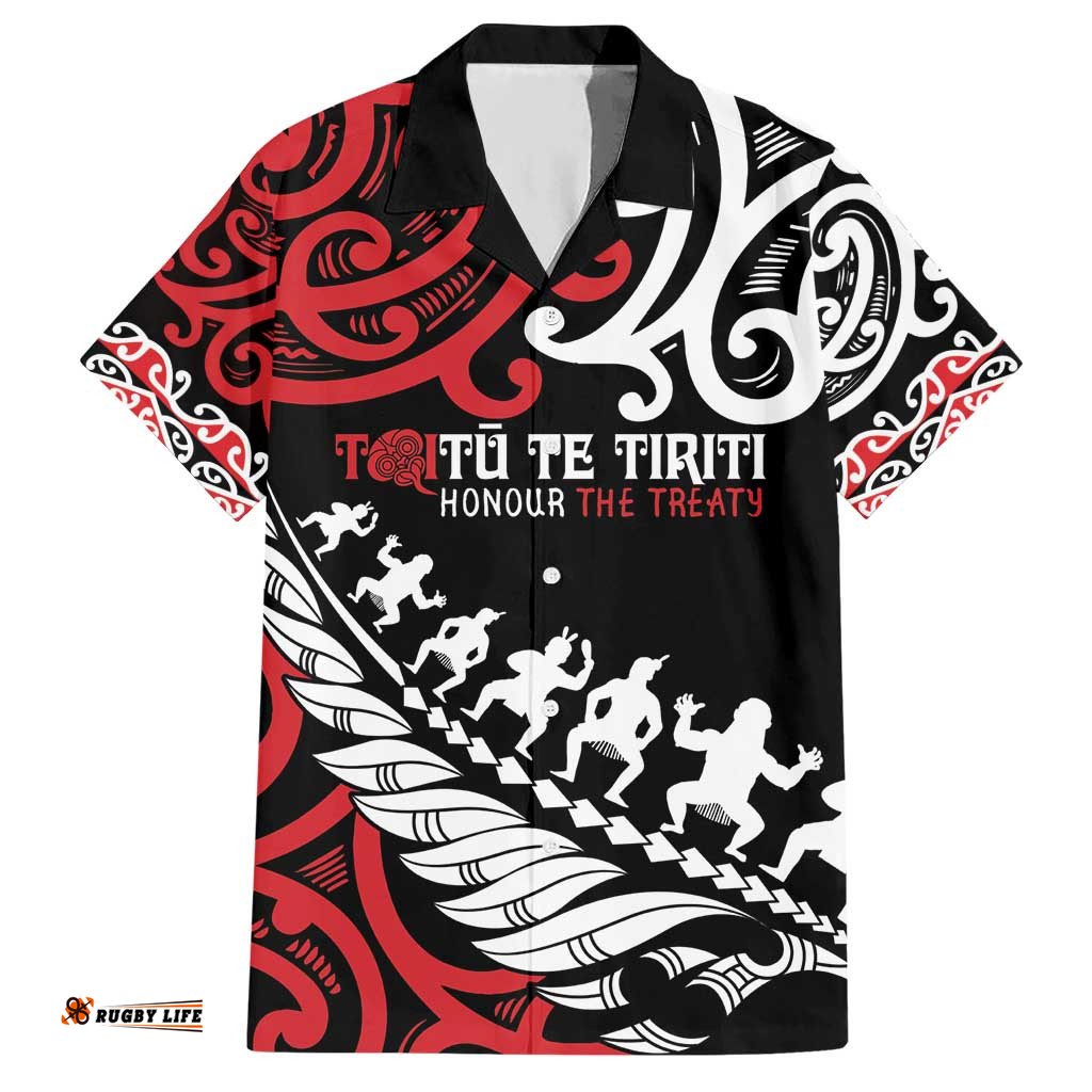 Honour The Treaty New Zealand Personalised Hawaiian Shirt Toitu Te Tiriti Half Fern with Haka dance
