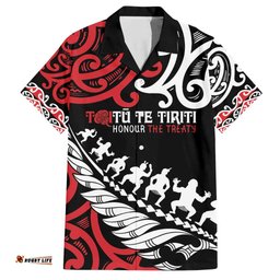 Honour The Treaty New Zealand Personalised Hawaiian Shirt Toitu Te Tiriti Half Fern with Haka dance