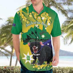 Tasimania Devil Australia Day Hawaiian Shirt Aussie Aussie Aussie Oi! Oi! Oi! Green