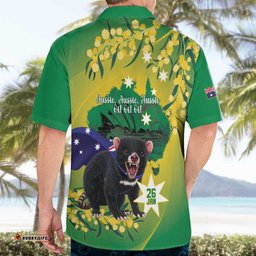 Tasimania Devil Australia Day Hawaiian Shirt Aussie Aussie Aussie Oi! Oi! Oi! Green