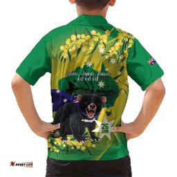 Tasimania Devil Australia Day Hawaiian Shirt Aussie Aussie Aussie Oi! Oi! Oi! Green