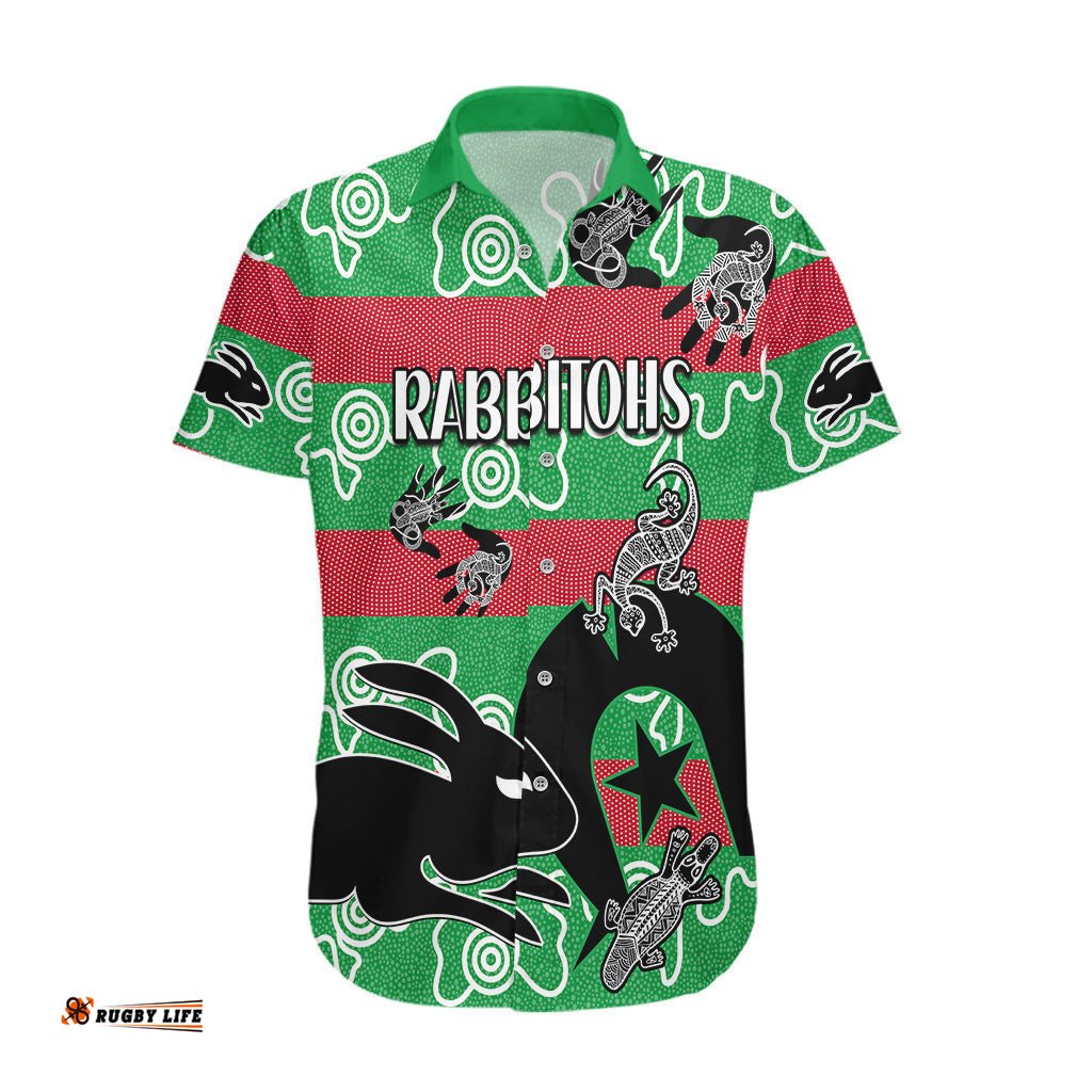 NAIDOC Rabbitohs Rugby Hawaiian Shirt Go The Bunnies Aboriginal Dots