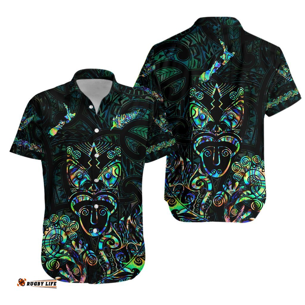 Maori Aotearoa Rugby Haka Hawaiian Shirt New Zealand Silver Fern Paua Shell