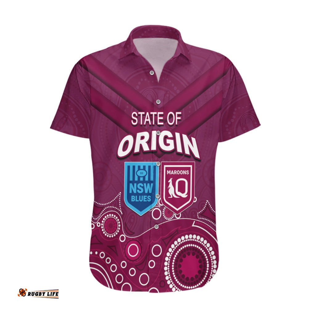 Custom State of Origin NSW Blues Vs QLD Maroon Rugby Hawaiian Shirt Maroon Style