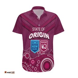 Custom State of Origin NSW Blues Vs QLD Maroon Rugby Hawaiian Shirt Maroon Style