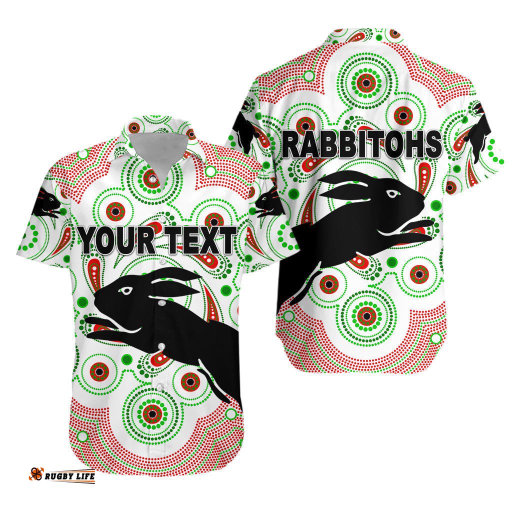 Custom Personalised South Sydney Rabbitohs Hawaiian Shirt Indigenous Vibes White
