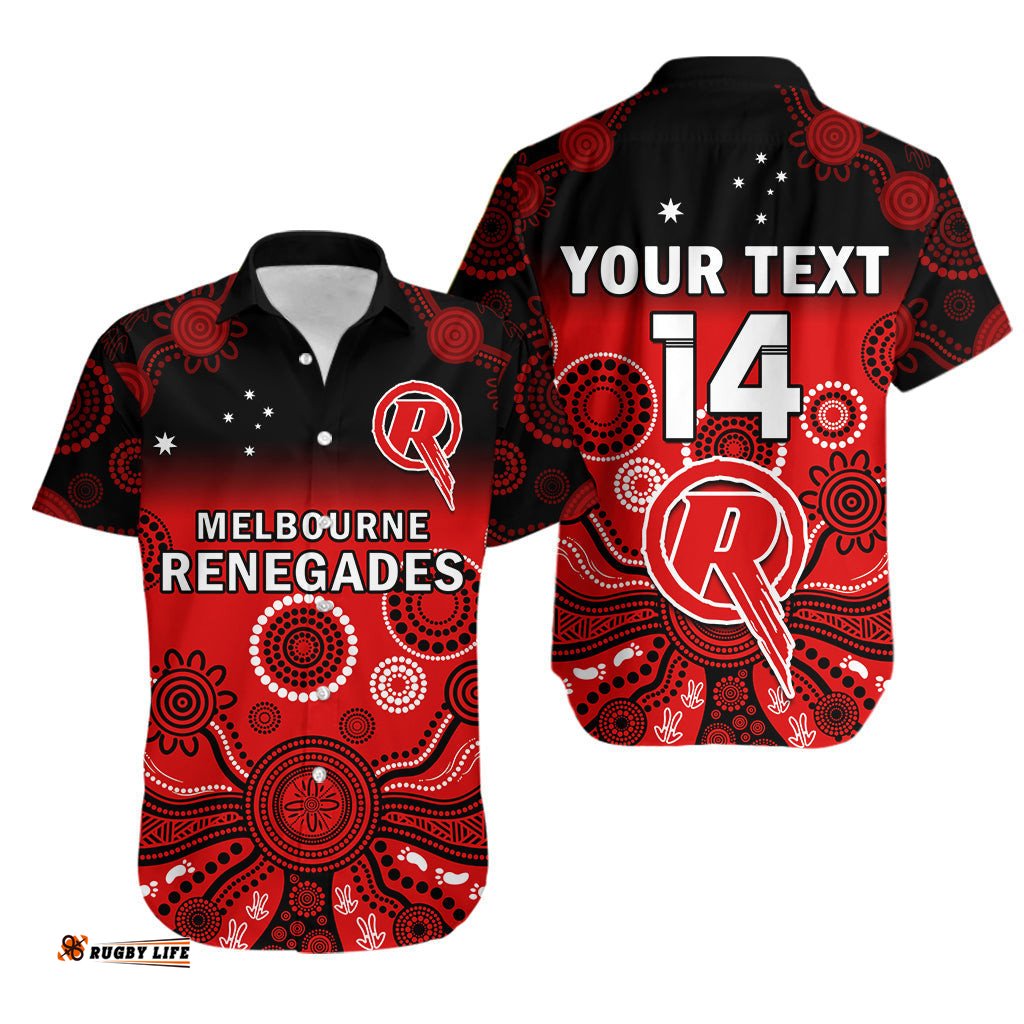 Custom Text And Number Renegades Cricket Hawaiian Shirt Melbourne Gradient Aboriginal Art