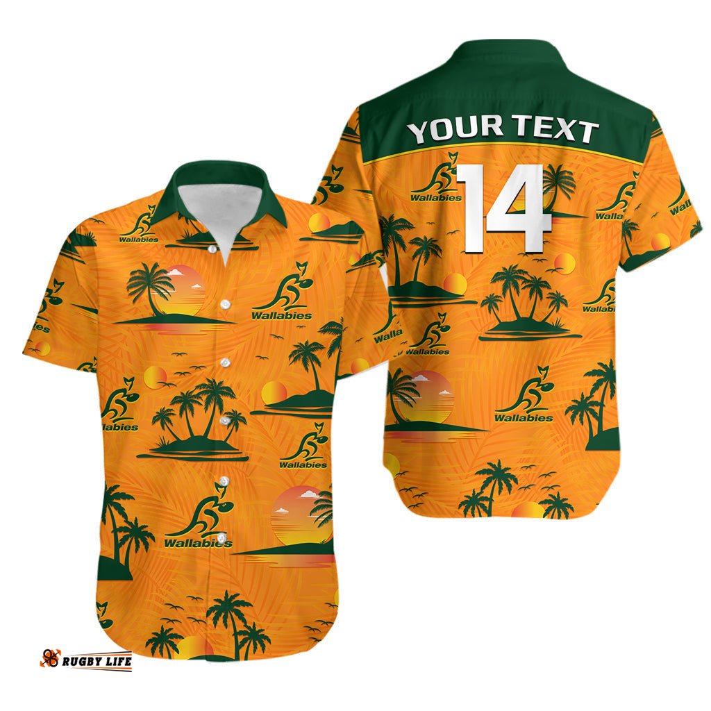 Custom Text And Number Wallabies Australian Rugby Hawaiian Shirt Hawaii Style