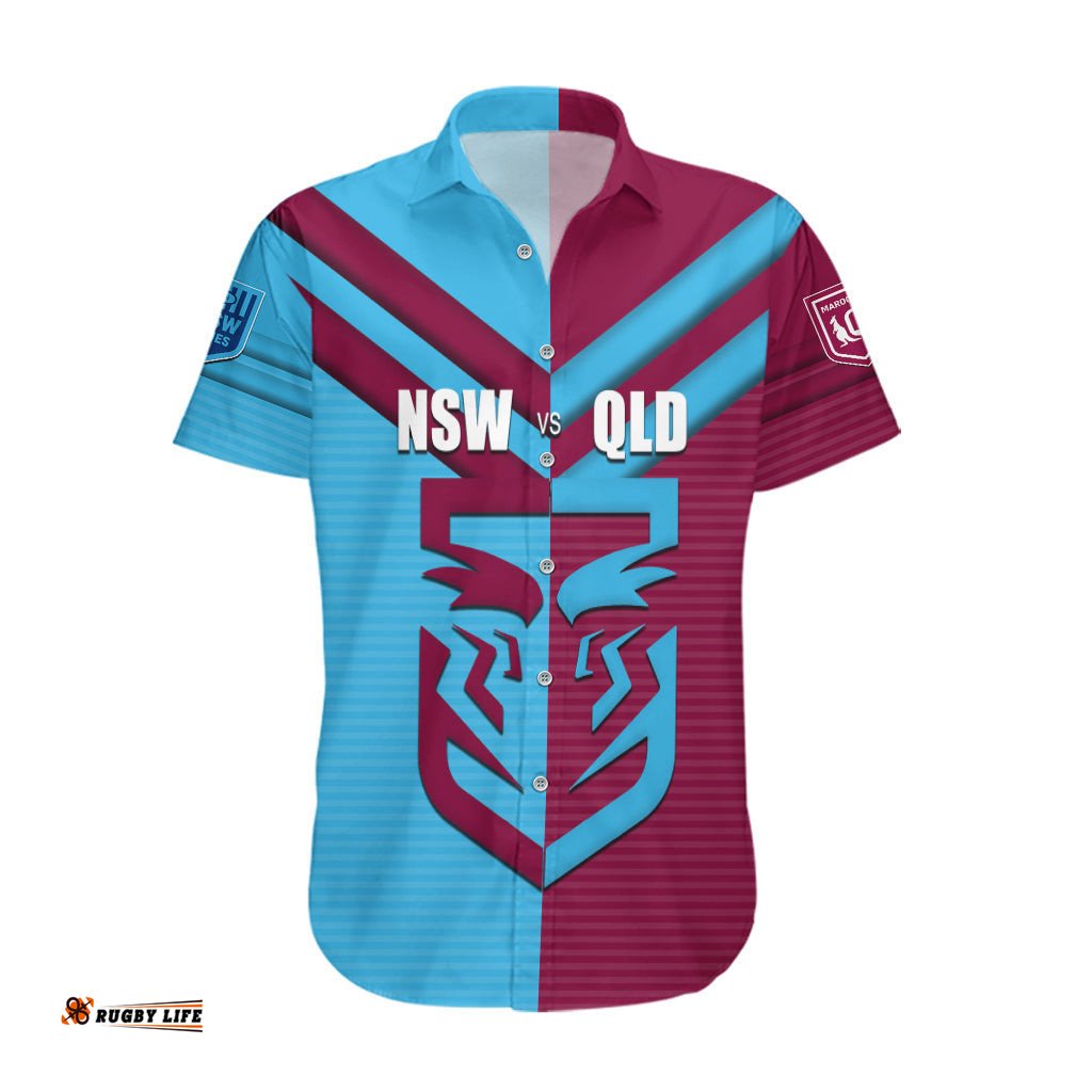 Custom NSW Blues Vs QLD Maroon Rugby Hawaiian Shirt