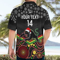 Custom Panthers Rugby Christmas Hawaiian Shirt Merry Xmas Mix Aboriginal Art Black Version