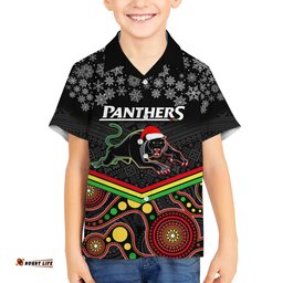 Custom Panthers Rugby Christmas Hawaiian Shirt Merry Xmas Mix Aboriginal Art Black Version