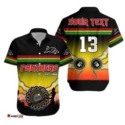 Custom Text and Number Panthers Hawaiian Shirt Go The Mighty Penrith Aboriginal