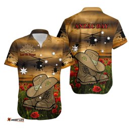 Australian ANZAC Hawaiian Shirt Slouch Hat And Army Boots With Poppy