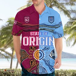 Blues and Maroons Rugby Hawaiian Shirt State of Origin NSW Combine Queensland Aboriginal