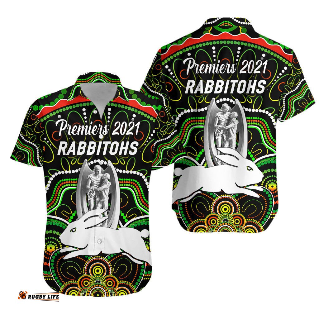 South Sydney Rabbitohs Hawaiian Shirt Indigenous Premiers Trophy Black