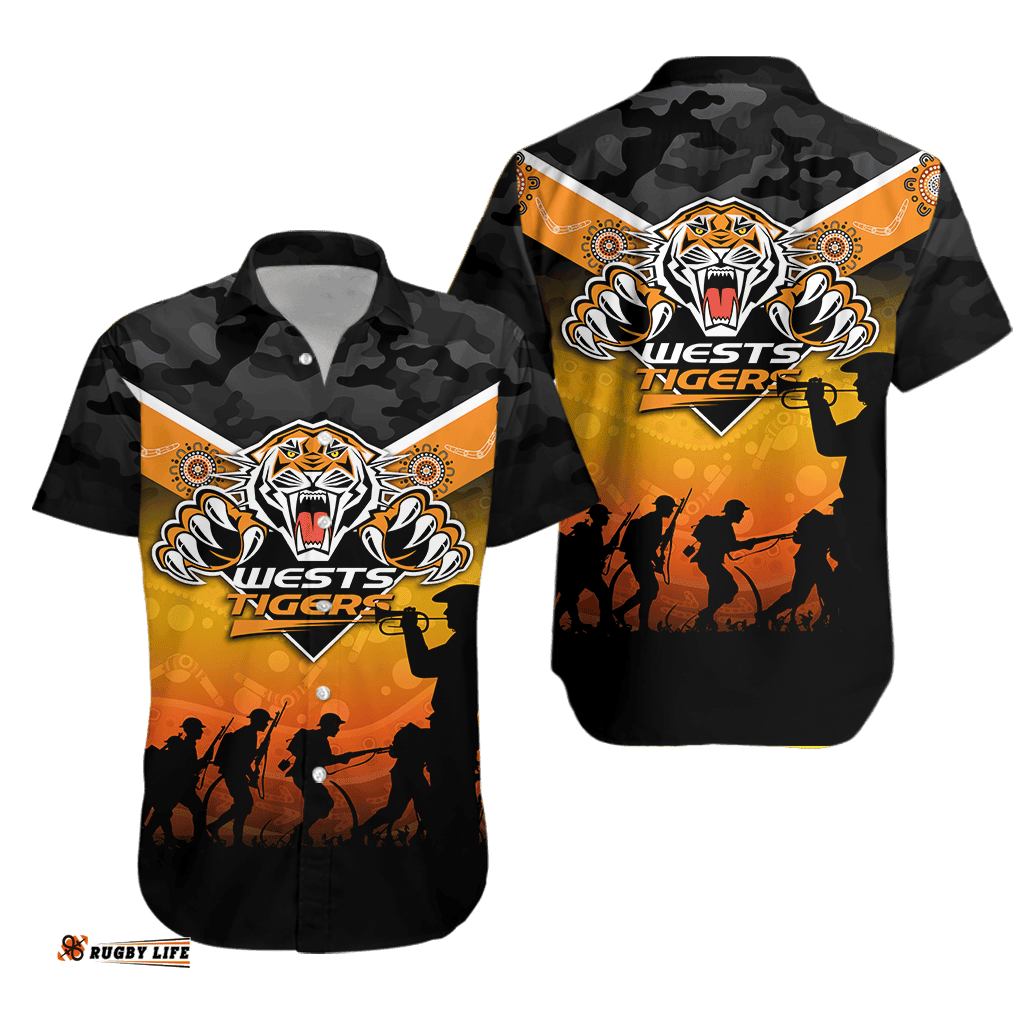 Wests Tigers ANZAC Day Indigenous Art Hawaiian Shirt