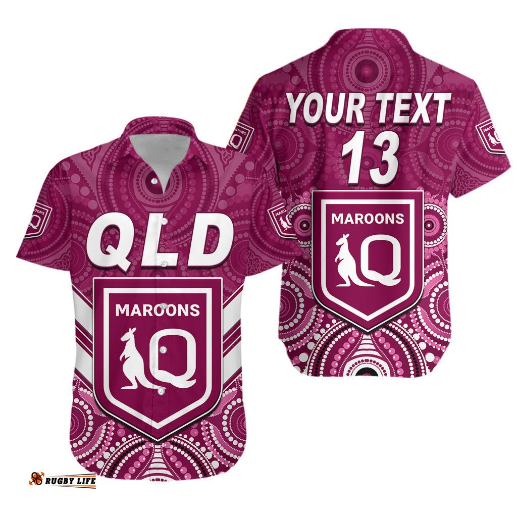 Custom Text and Number Maroons Rugby Hawaiian Shirt Aboriginal Queensland Origin