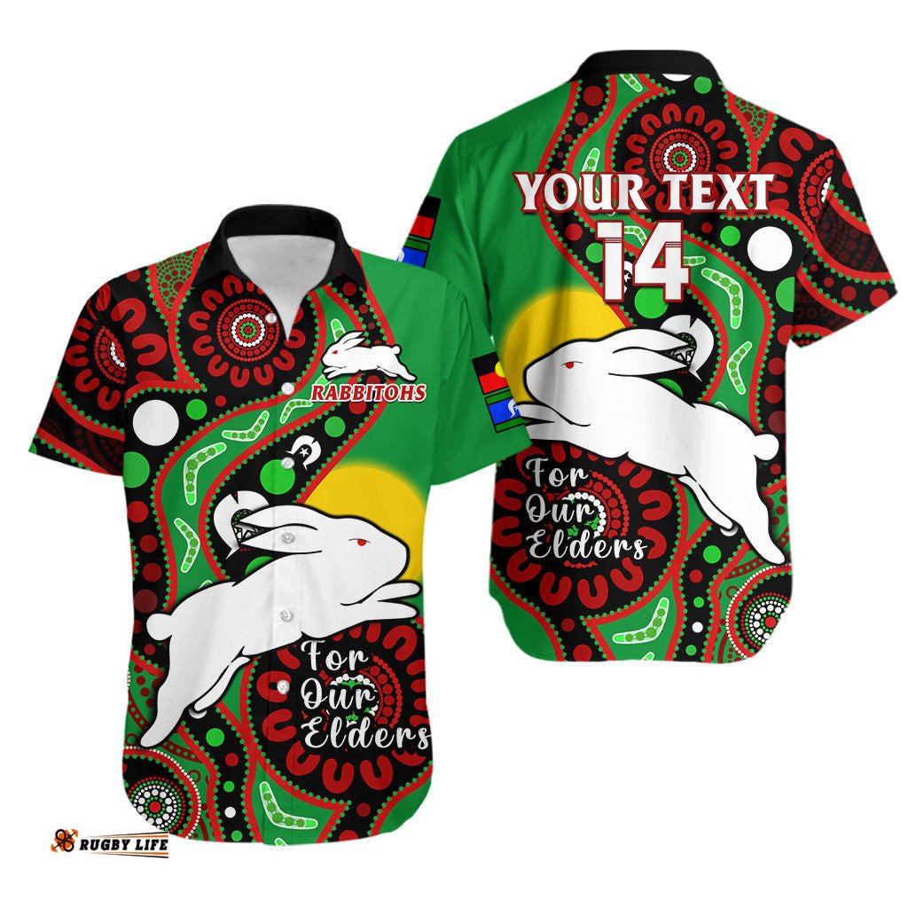 Custom Text And Number Rabbitohs Rugby NAIDOC Hawaiian Shirt For Our Elders Aboriginal