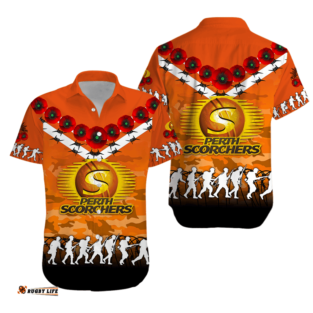 Perth Scorchers ANZAC Hawaiian Shirt Camouflage With Poppy