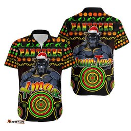 Custom Personalised Panthers Christmas Vibe With Aboriginal Dot Panting Style Hawaiian Shirt